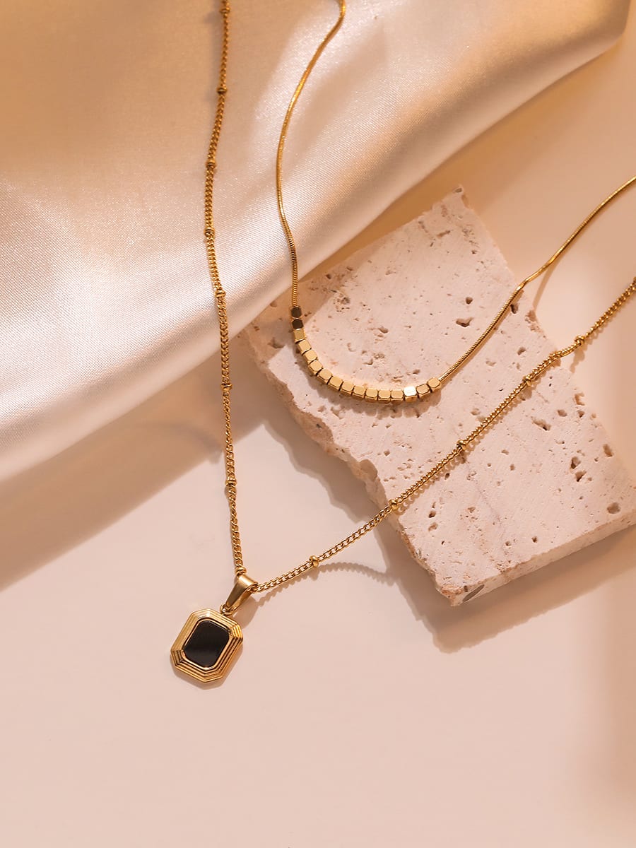 Long Necklace with Geometric Pendant