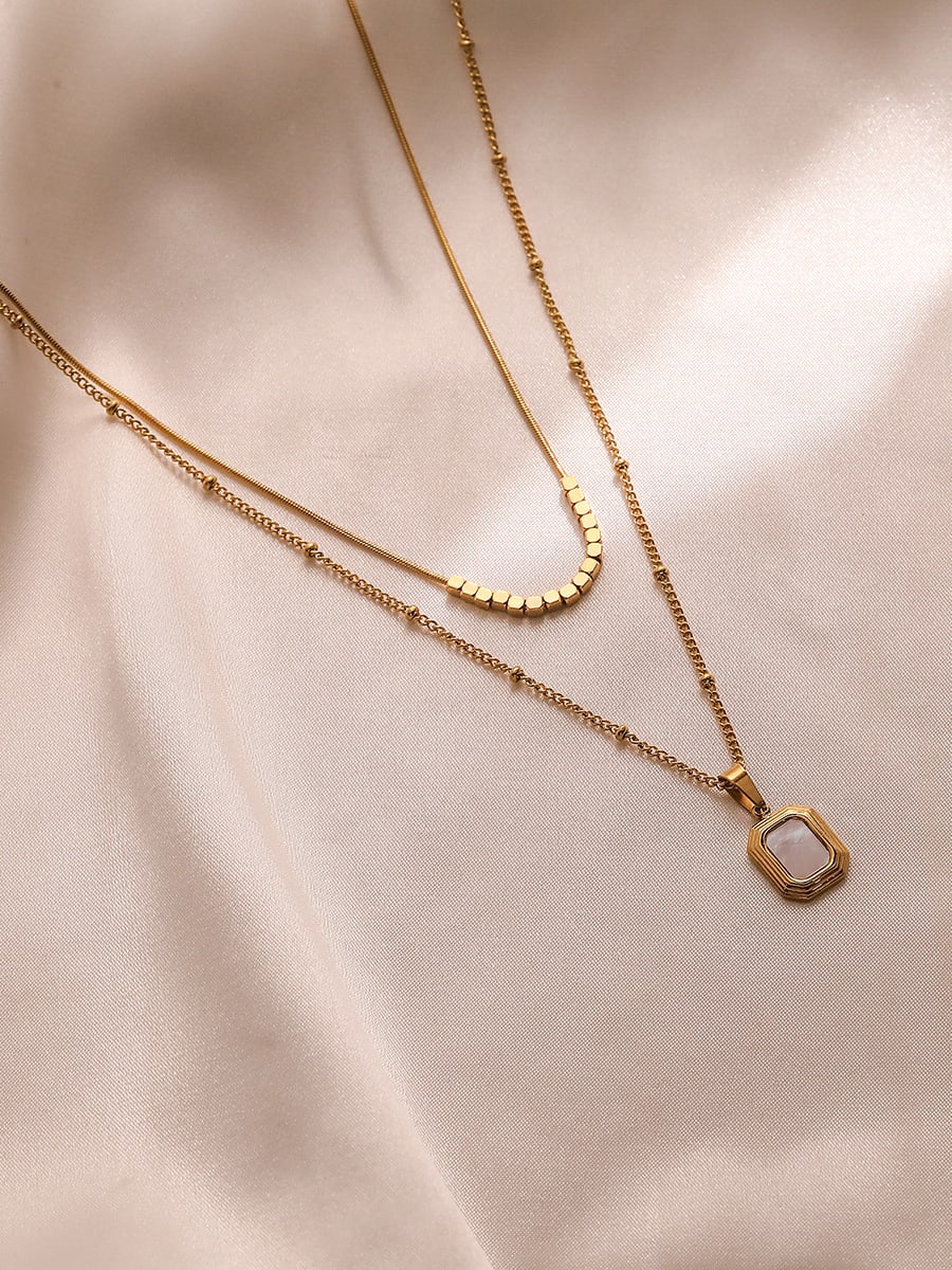 Long Necklace with Geometric Pendant