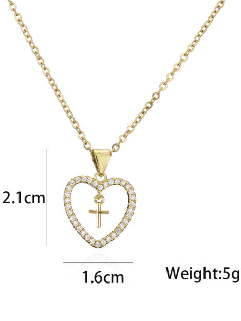 Hollow Heart with Cross Pendant & Chain