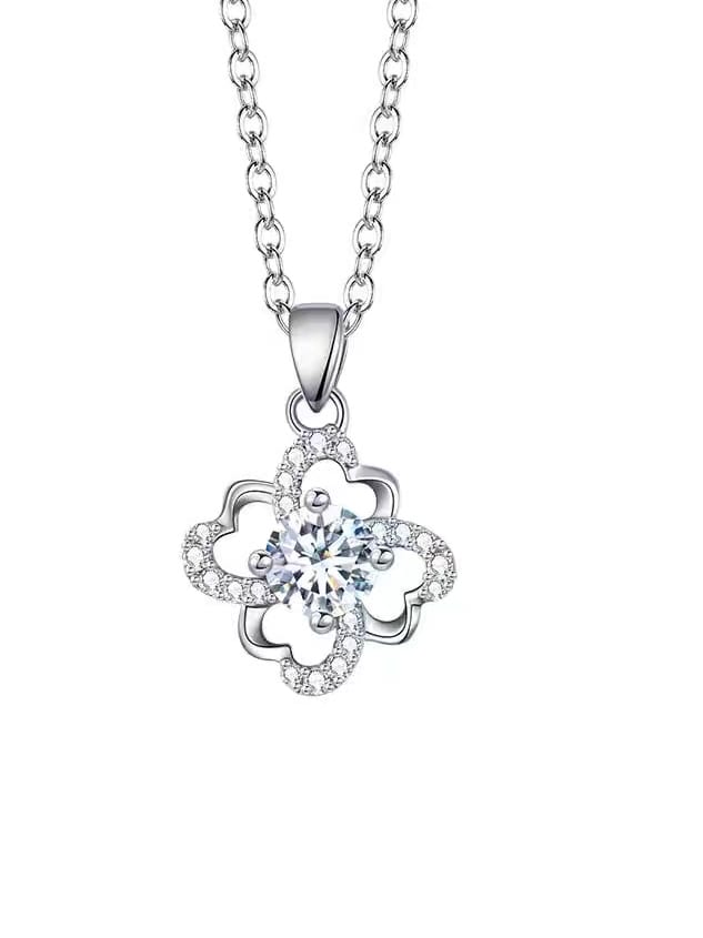 925 Sterling Silver Cubic Zirconia Flower Necklace