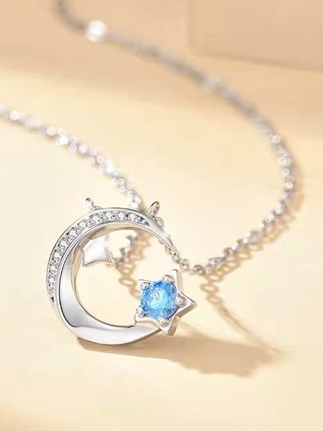 925 Sterling Silver Cubic Zirconia Moon Necklace