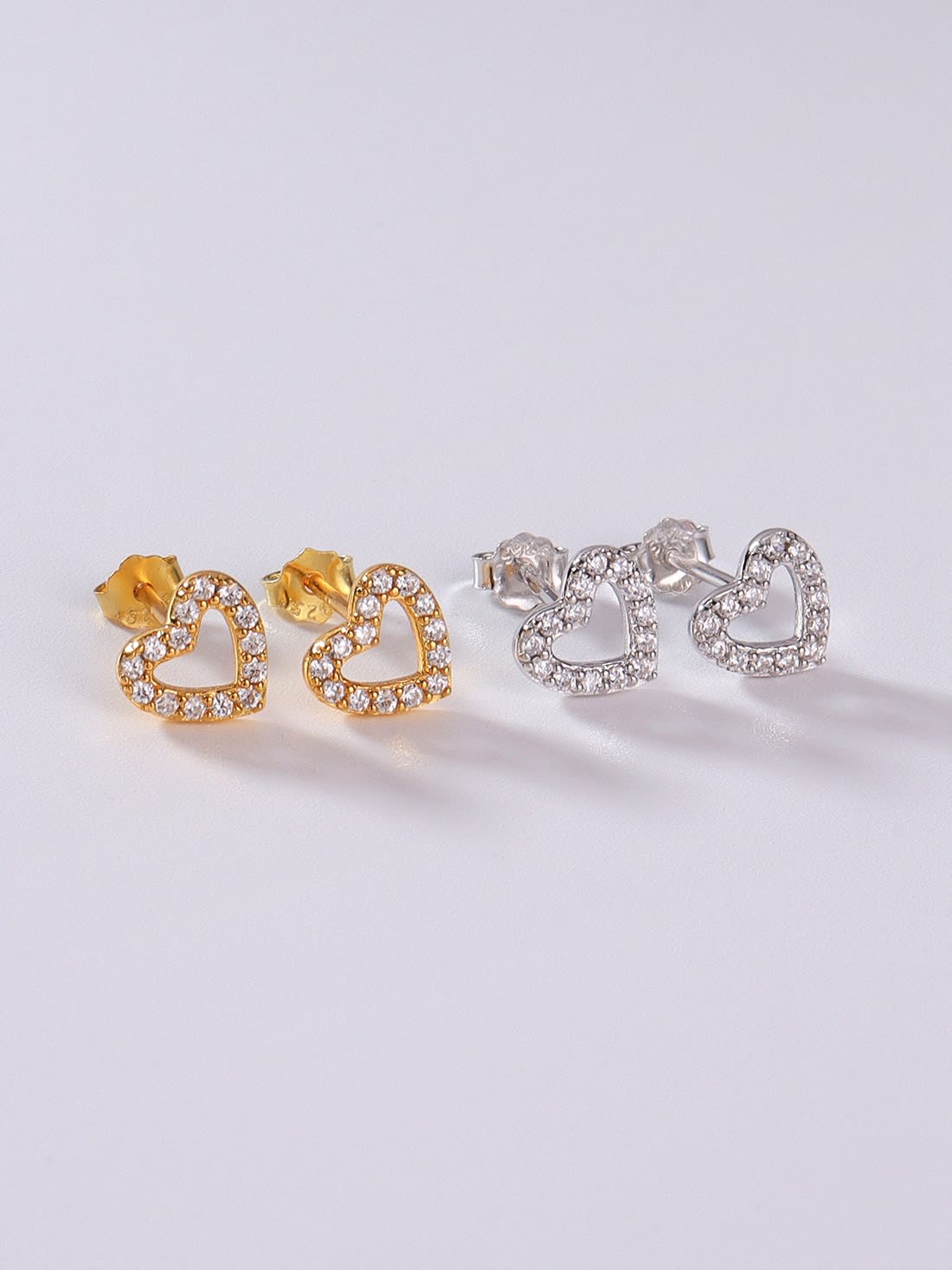 925 Sterling Silver Cubic Zirconia Heart Stud Earrings
