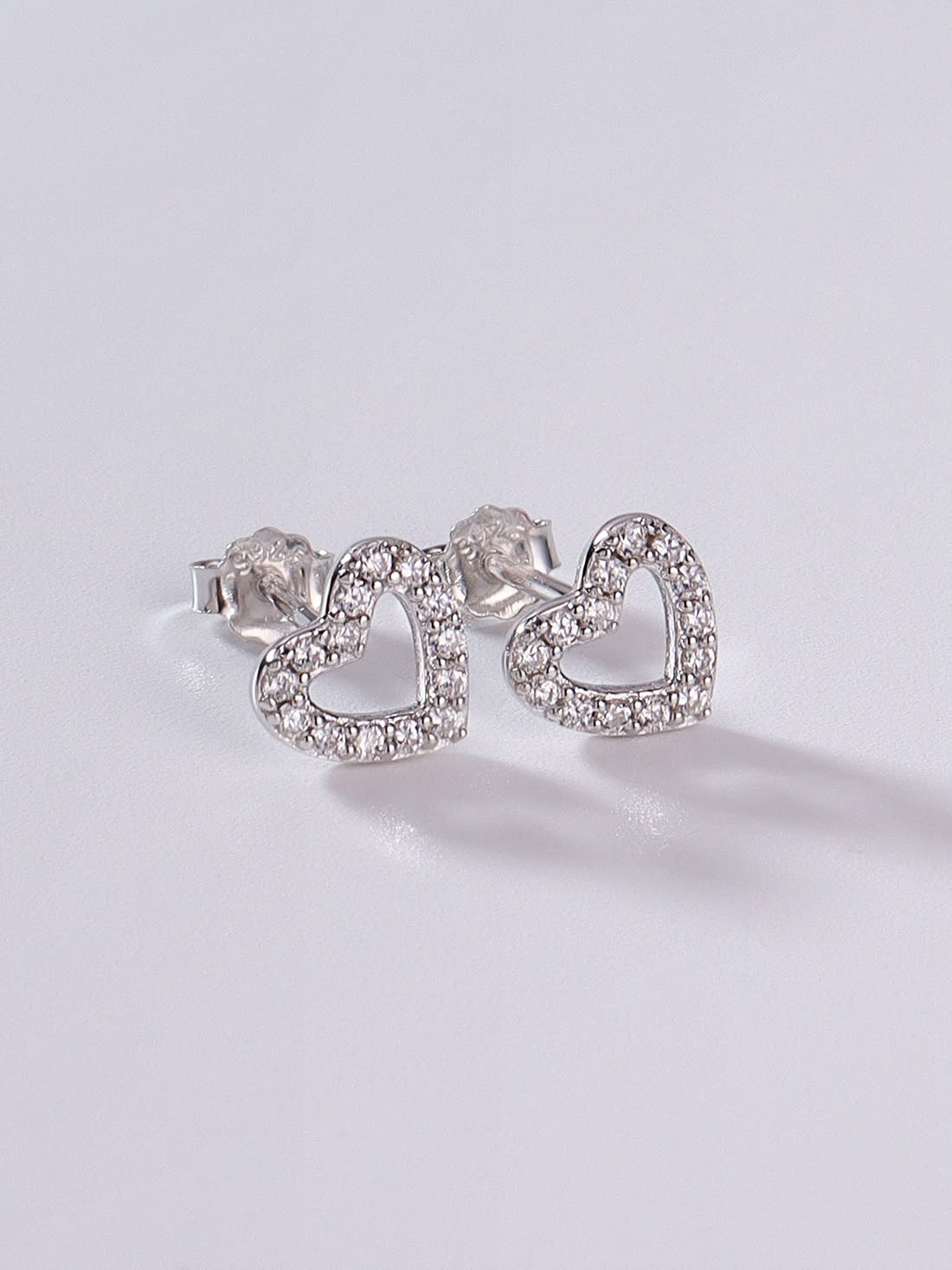 925 Sterling Silver Cubic Zirconia Heart Stud Earrings