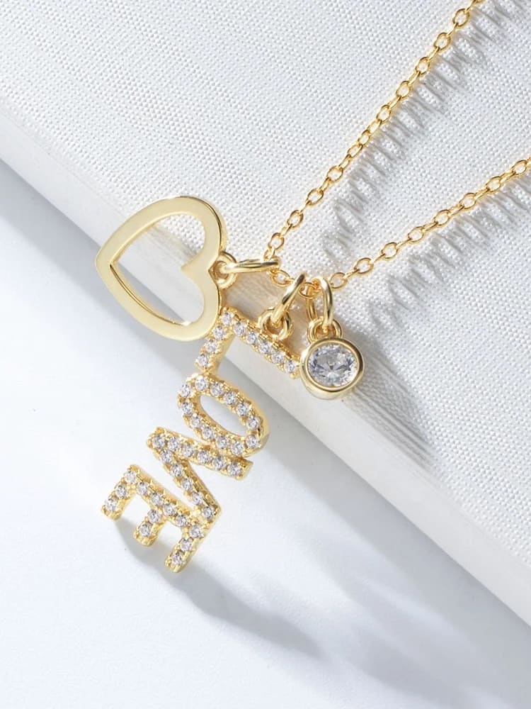 925 Sterling Silver Cubic Zirconia Love Necklace