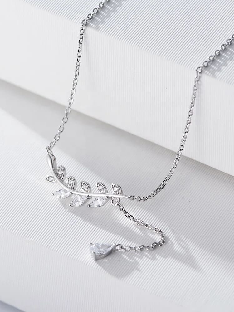925 Sterling Silver Cubic Zirconia Leaf Necklace
