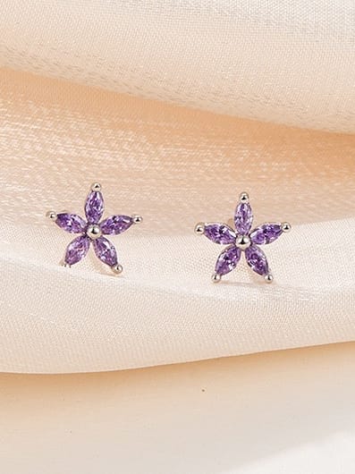 925 Sterling Silver Cubic Zirconia Flower Stud Earrings
