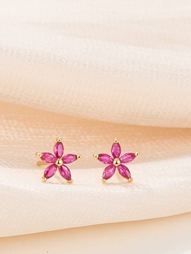 925 Sterling Silver Cubic Zirconia Flower Stud Earrings