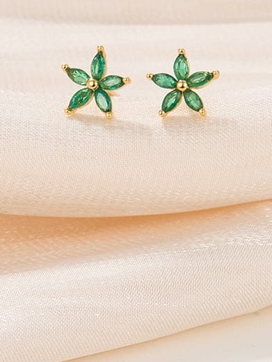 925 Sterling Silver Cubic Zirconia Flower Stud Earrings