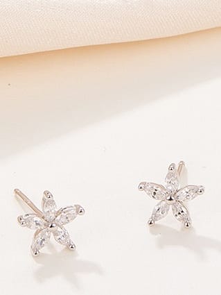 925 Sterling Silver Cubic Zirconia Flower Stud Earrings
