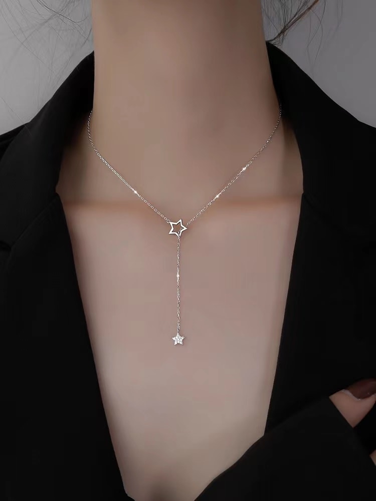925 Sterling Silver Cubic Zirconia Stars Necklace