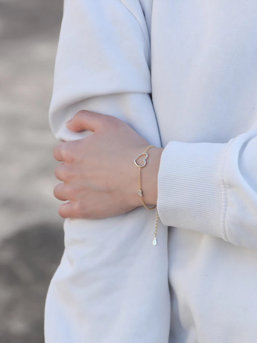 925 Sterling Silver White Dainty Heart Bracelet