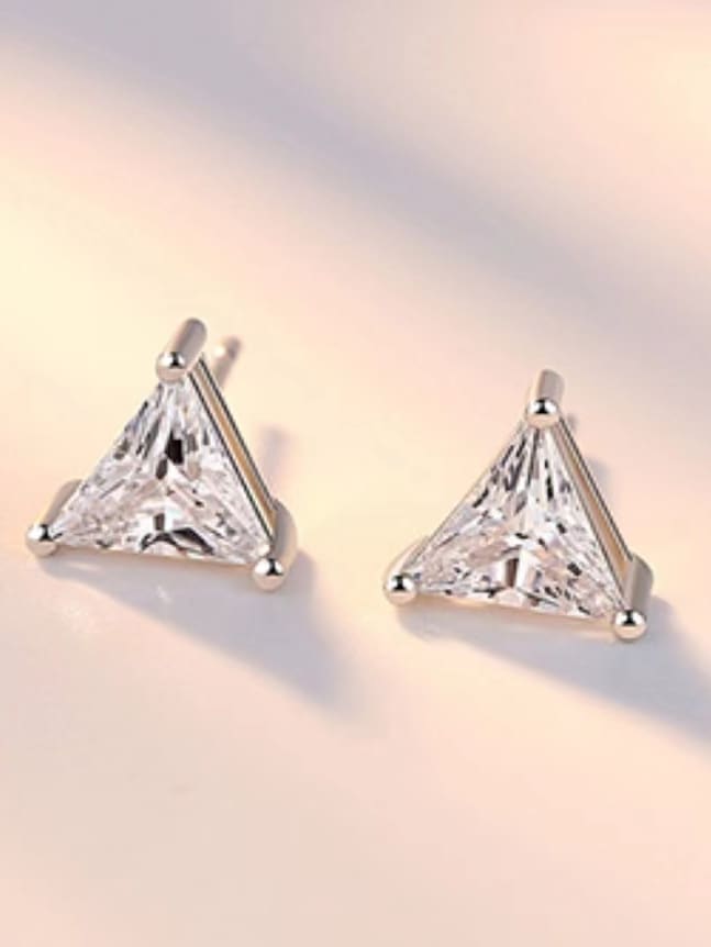 925 Sterling Silver Cubic Zirconia Triangle Stud Earrings
