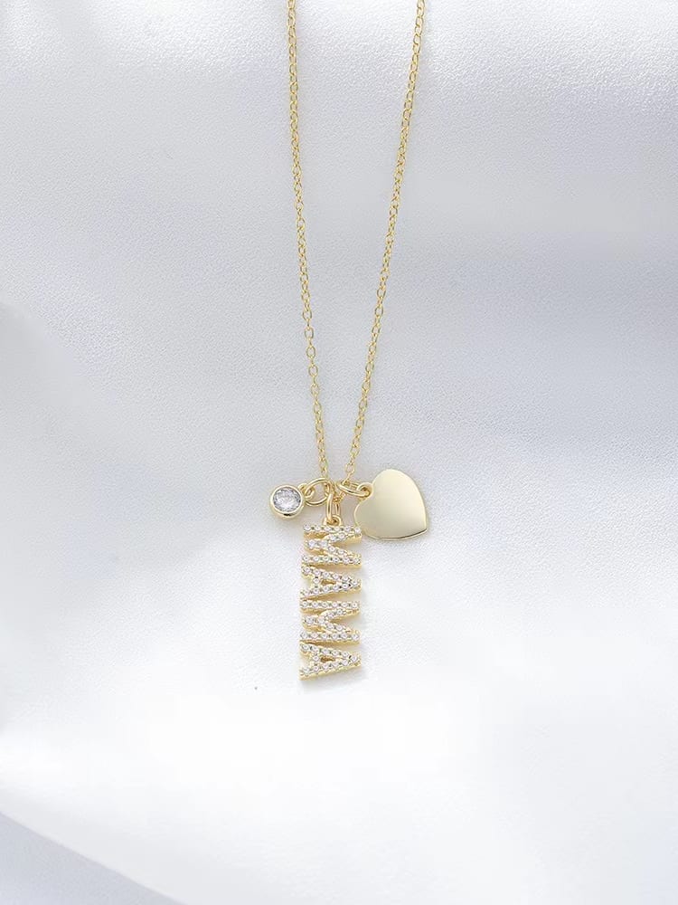 925 Sterling Silver Cubic Zirconia MAMA Necklace