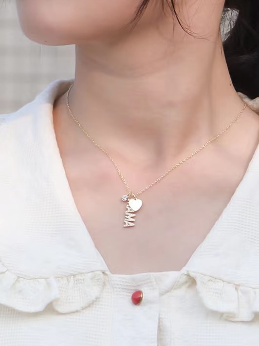 925 Sterling Silver Cubic Zirconia MAMA Necklace