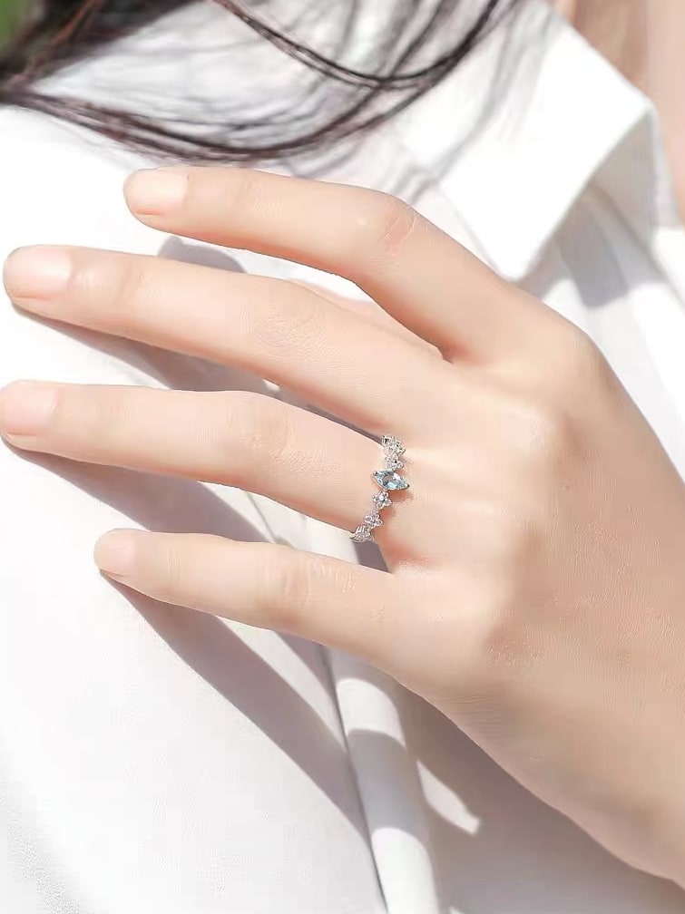 925 Sterling Silver Blue High Carbon Diamond Ring