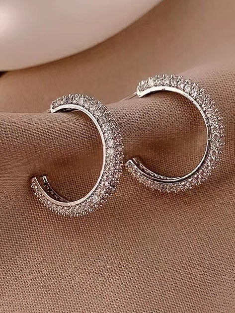 925 Sterling Silver Cubic Zirconia Hoop Earrings