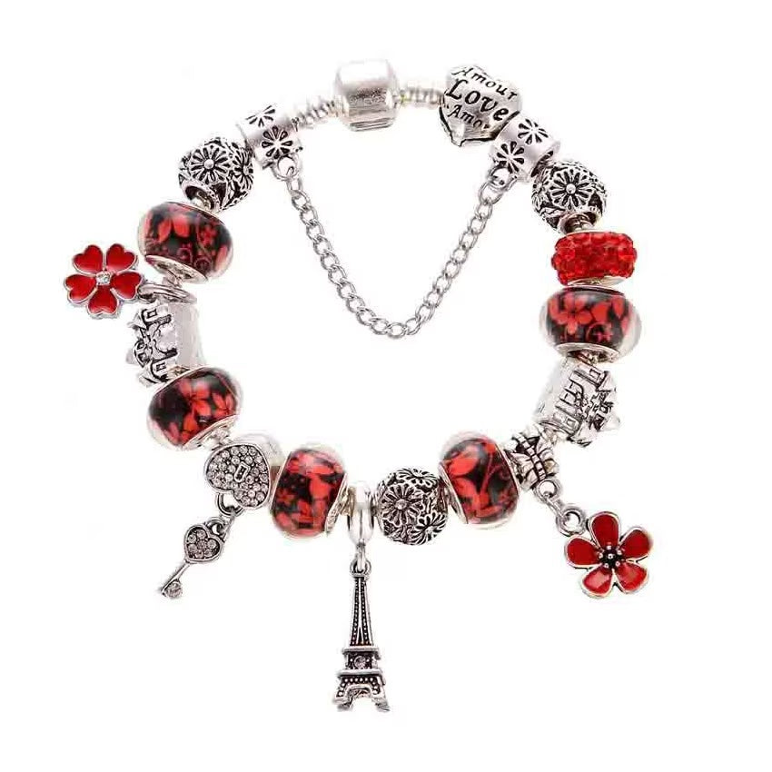 Red Rhinestone Charm Bracelet