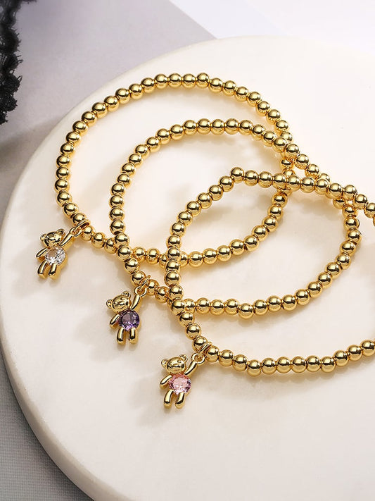 Beaded Bracelet with Cubic Zirconia Bear