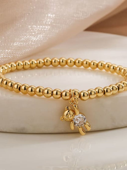 Beaded Bracelet with Cubic Zirconia Bear