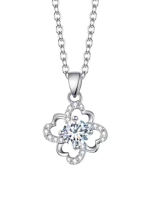 925 Sterling Silver Cubic Zirconia Flower Necklace