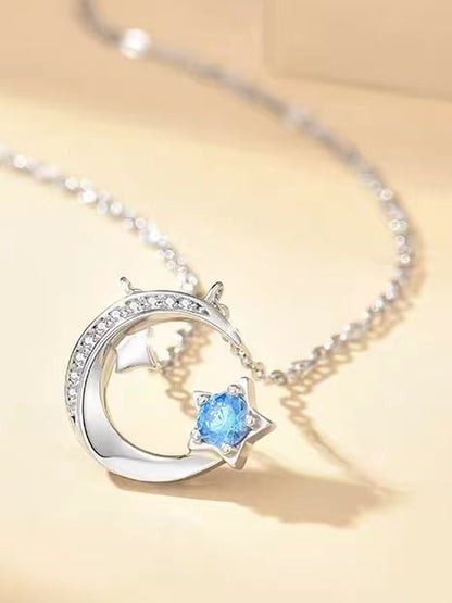 925 Sterling Silver Cubic Zirconia Moon Necklace