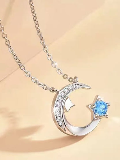 925 Sterling Silver Cubic Zirconia Moon Necklace