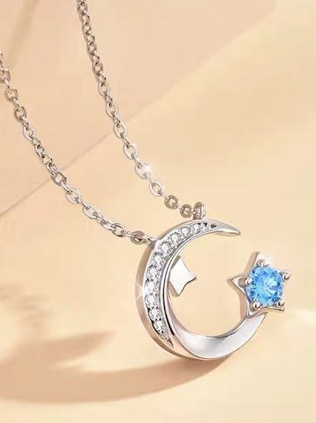 925 Sterling Silver Cubic Zirconia Moon Necklace