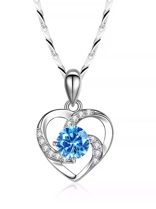 925 Sterling Silver Cubic Zirconia Blue Necklace