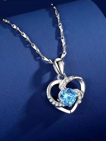 925 Sterling Silver Cubic Zirconia Blue Necklace