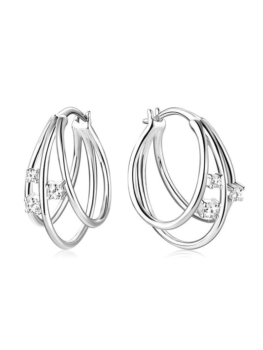 925 Sterling Silver Cubic Zirconia Hoop Earrings