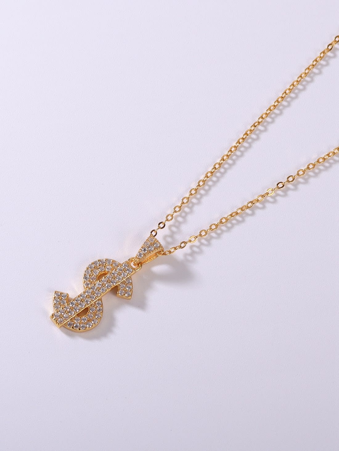 925 Sterling Silver Cubic Zirconia Dollar Sign Necklace
