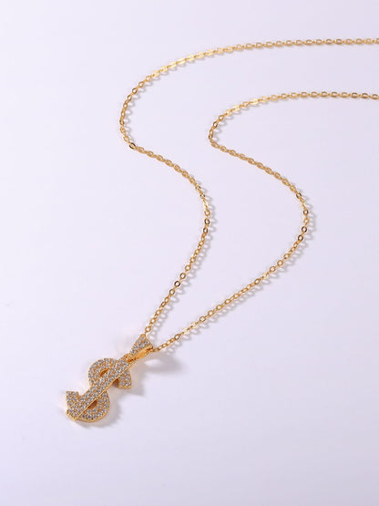 925 Sterling Silver Cubic Zirconia Dollar Sign Necklace