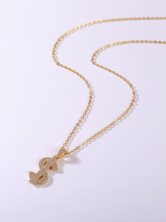925 Sterling Silver Cubic Zirconia Dollar Sign Necklace