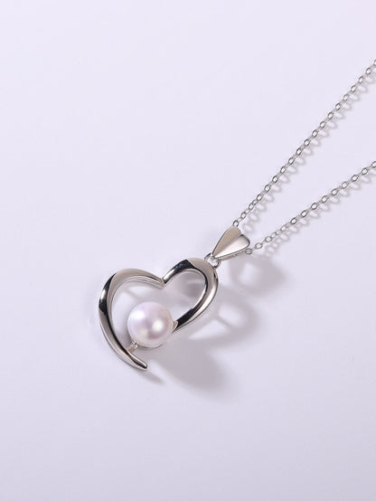925 Sterling Silver Freshwater Pearl Heart Necklace