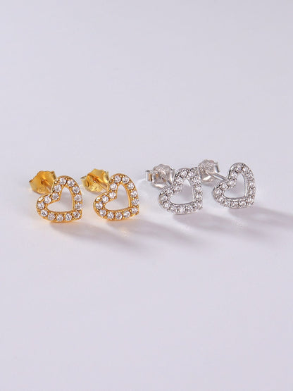 925 Sterling Silver Cubic Zirconia Heart Stud Earrings