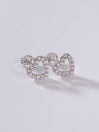 925 Sterling Silver Cubic Zirconia Heart Stud Earrings