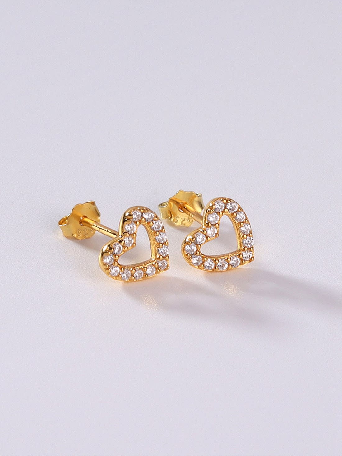 925 Sterling Silver Cubic Zirconia Heart Stud Earrings
