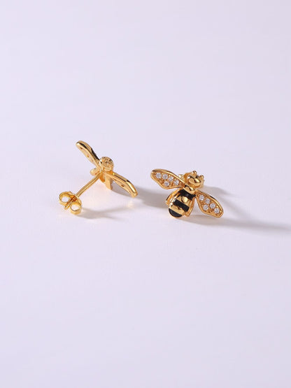 925 Sterling Silver Cubic Zirconia Bee Earrings