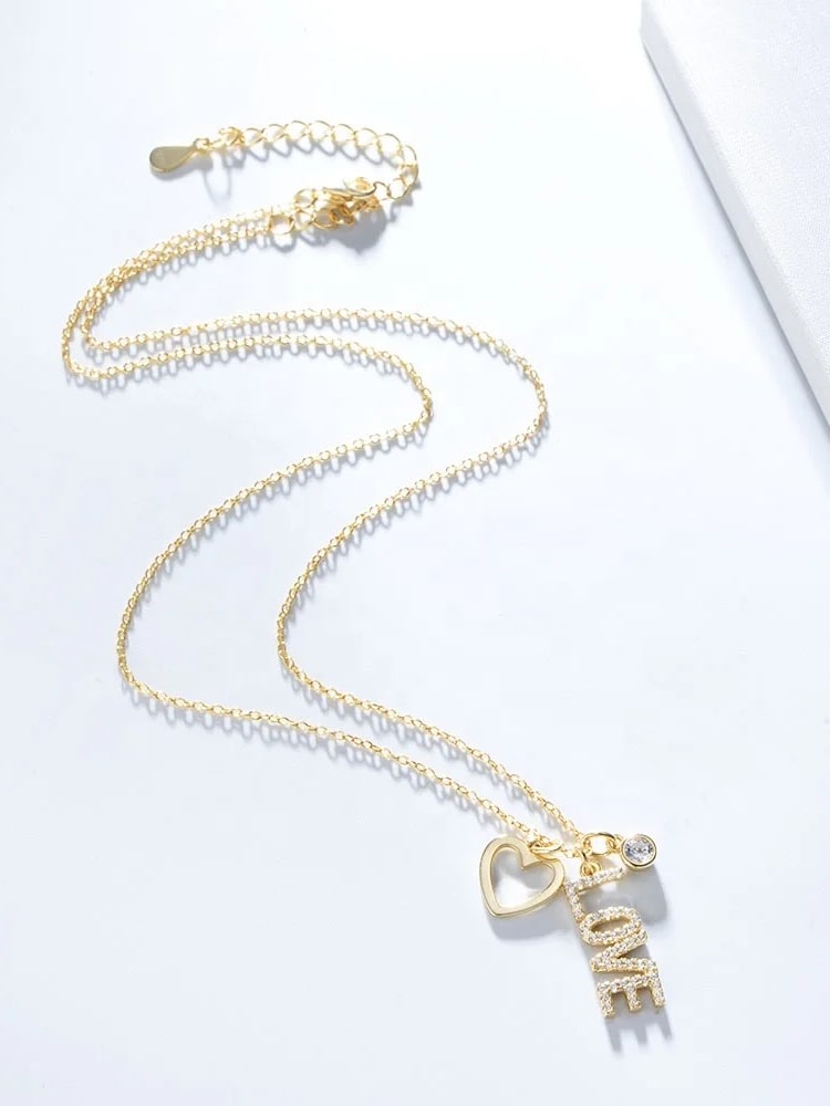 925 Sterling Silver Cubic Zirconia Love Necklace