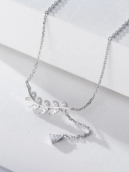 925 Sterling Silver Cubic Zirconia Leaf Necklace