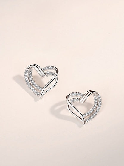 925 Sterling Silver Cubic Zirconia Heart Stud Earrings