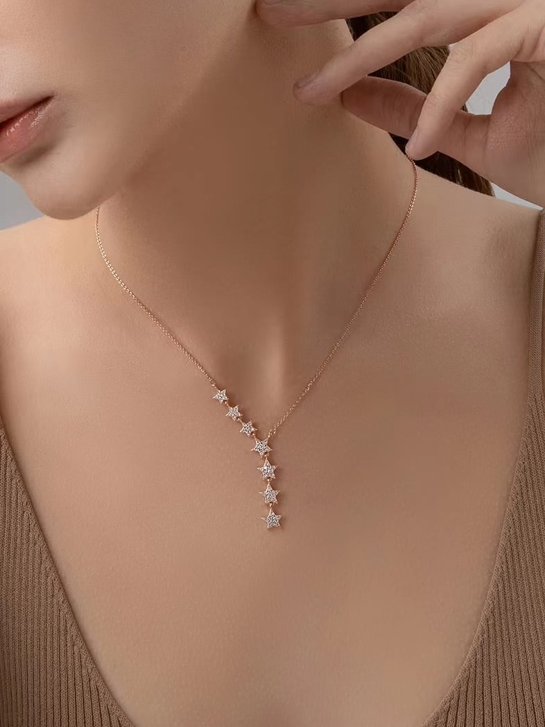 925 Sterling Silver Cubic Zirconia Stars Necklace