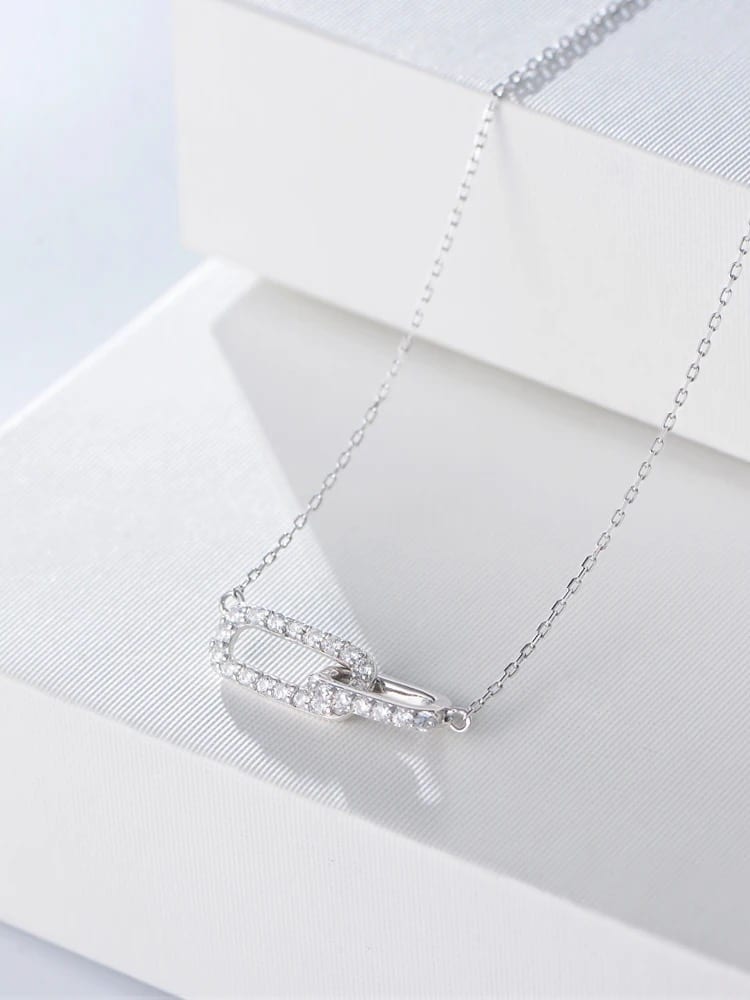 925 Sterling Silver Cubic Zirconia Link Necklace