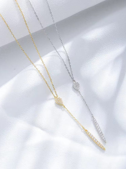 925 Sterling Silver Cubic Zirconia Drop Tassel Necklace