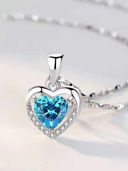 925 Sterling Silver Cubic Zirconia Blue Necklace