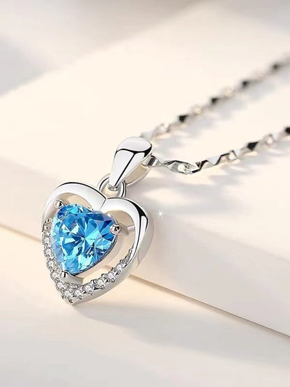 925 Sterling Silver Cubic Zirconia Blue Necklace