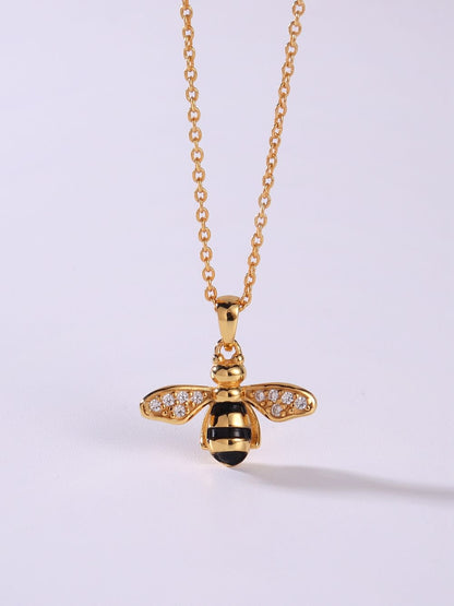 925 Sterling Silver Cubic Zirconia Bee Necklace