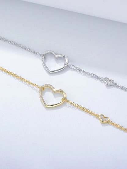 925 Sterling Silver White Dainty Heart Bracelet