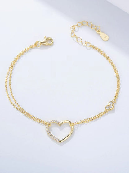 925 Sterling Silver White Dainty Heart Bracelet
