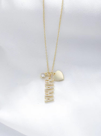 925 Sterling Silver Cubic Zirconia MAMA Necklace